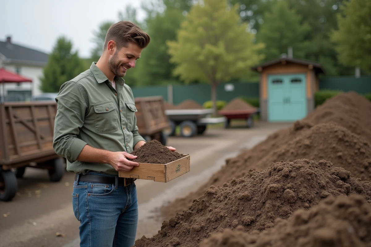 Jeune homme comparant des échantillons de sol en extérieur