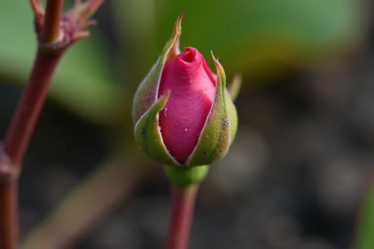 Gros plan sur un œil de rosier dormant sur une tige ligneuse en début de printemps